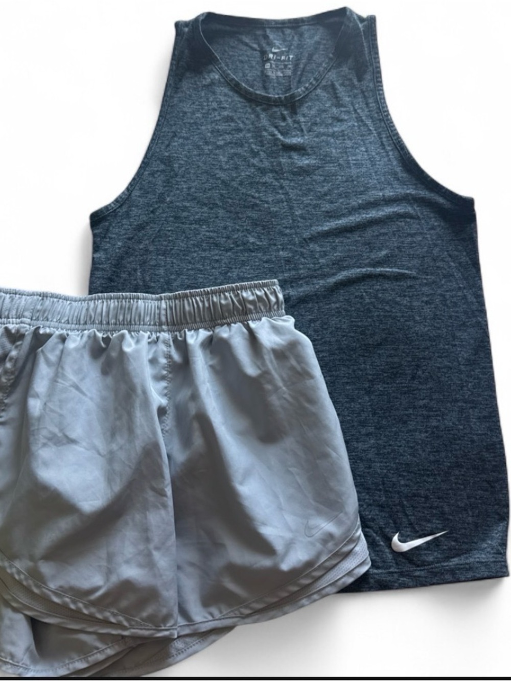 Nike Kids Light Gray Athletic Shorts with Heathered Charcoal Tank Set